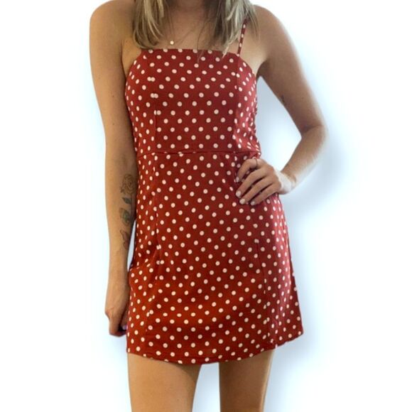 SKY AND SPARROW BRICK & CREAM/WHITE POLKA-DOT DRESS SZ.XL EUC - Picture 1 of 9